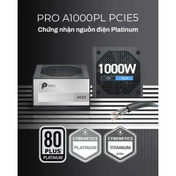 MSI PRO A1000PL PCIE5–1000W 80Plus Platinum–Fully Modular–Support PCIe Gen 5.1 Graphics Card NEW