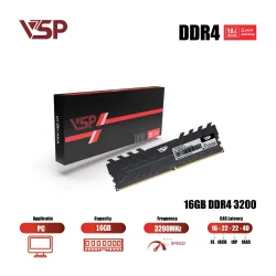 Bộ Nhớ RAM VSP 16GB DDR4 3200MHz (Tản Nhiệt Đen / CL16 / 1.2V) INTEL-AMD