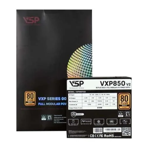 Nguồn máy tính VSP VXP 850W TGD V2 Gold - Đen | Full Range, Full Modular, ATX