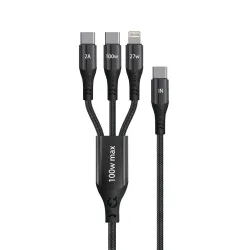 Cáp sạc 3 in 1 Bison CB301 | C to M+L+C, 100W, 1.2m