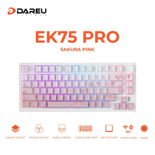 Bàn phím cơ DareU EK75 Pro Sakura Pink | 75%, 81 phím, Dream Linear, RGB, 3 Mode