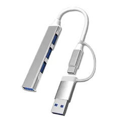 Bộ chia USB & Type-C ra 4 cổng USB (3*USB 2.0 + 1*USB 3.0) MingXin, Màu bạc
