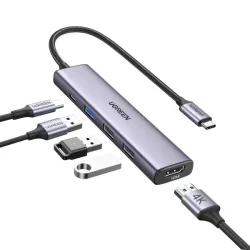 Hub USB Type-C 5 trong 1 ra HDMI 4K@30Hz, USB 2.0, USB 3.0, Sạc PD 100W Ugreen 15495 cao cấp