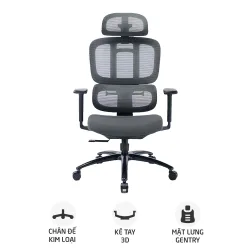 Ghế công thái học WARRIOR Hero WEC509 | Đen xám, 150kg, Chân xoay, Lưng lưới