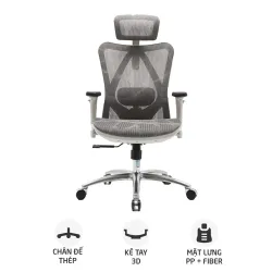 Ghế công thái học SIHOO M57 | Xám, 120kg, Chân xoay, Lưng lưới