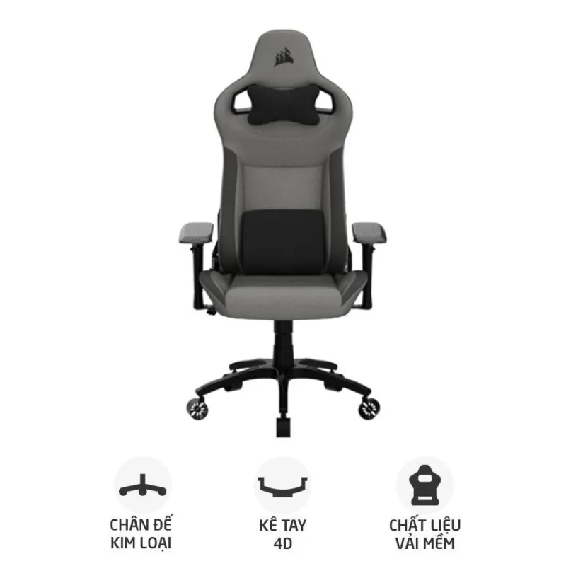 Ghế gaming CORSAIR T3 RUSH | Xám than, 120kg, Chân xoay, Lưng vải (CF-9010056-WW)