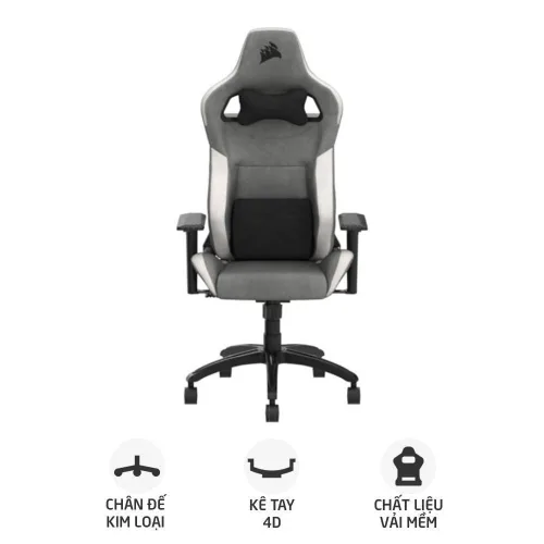 Ghế gaming CORSAIR T3 RUSH | Xám trắng, 120kg, Chân xoay, Lưng vải (CF-9010058-WW)