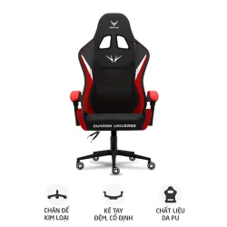 Ghế gaming CENTAUR Gundam Universe | Đen đỏ, 150kg, Chân xoay, Da PU