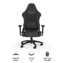 Ghế gaming CORSAIR TC100 RELAXED | Xám, 120kg, Chân xoay, Lưng vải (CF-9010052-WW)