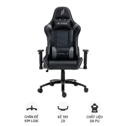 Ghế gaming E DRA Level E EGC229 | Đen xám, 150kg, Chân xoay, Da PU