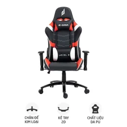Ghế gaming E DRA Level E EGC229 | Đen đỏ, 150kg, Chân xoay, Da PU