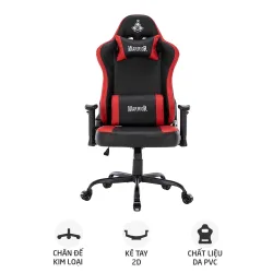 Ghế gaming WARRIOR Raider WGC207 | Đen đỏ, 120kg, Chân xoay, Da PU