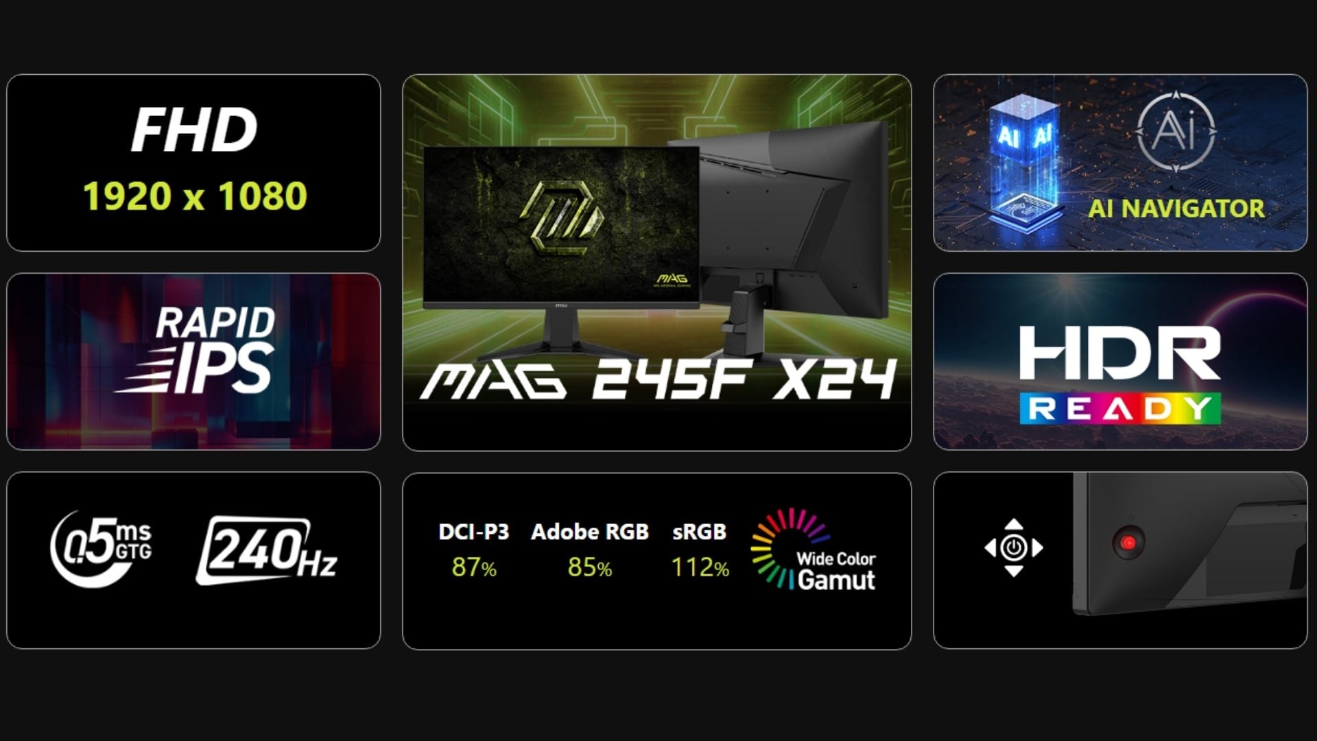 Màn hình MSI MAG 245F X24 | 24 inch, FHD, IPS, 240Hz, 0.5ms, HDMI, DP – Hiệu năng vượt trội, tối ưu cho game thủ