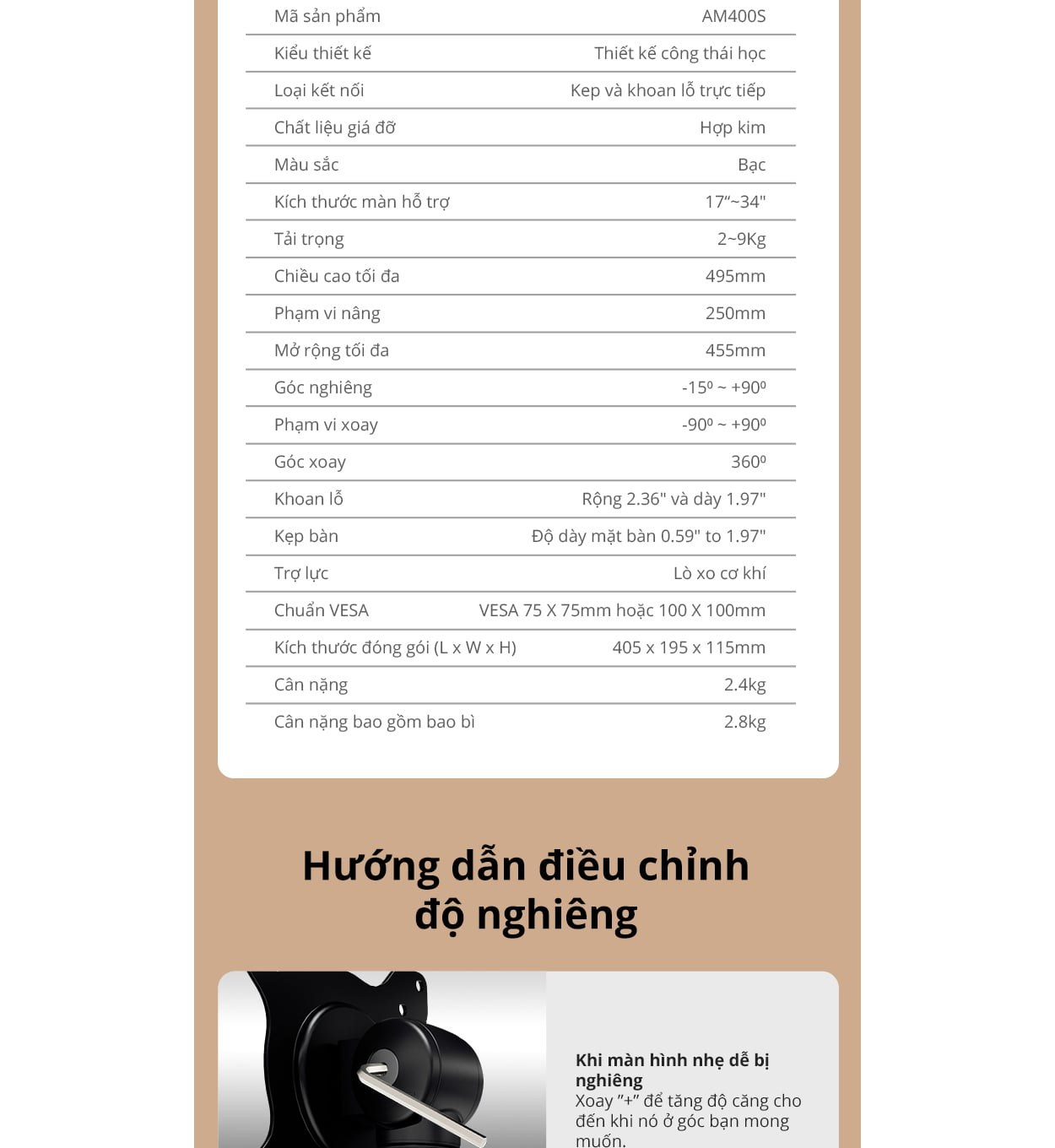 Giá treo màn hình AOC AM400B - Đen | 17 - 34 inch