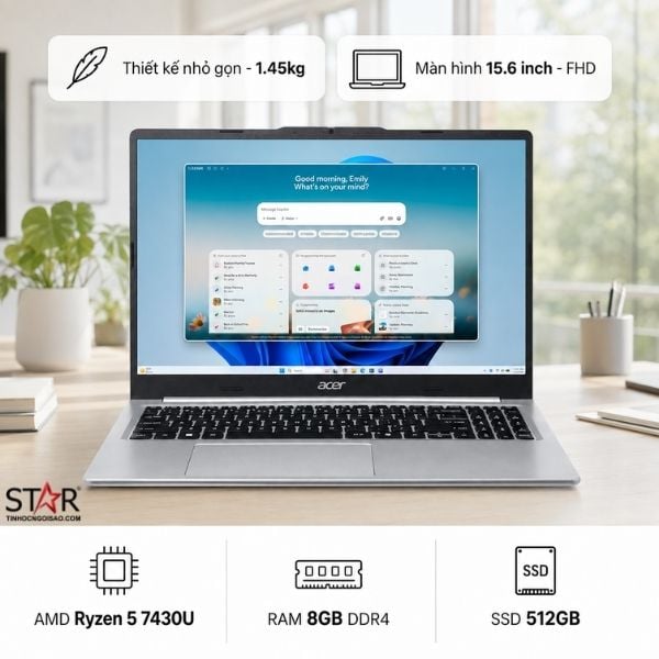 Laptop Acer Aspire Lite AL15-49P-R6XX | R5-7430U, 8GB DDR4, SSD 512GB NVMe, 15.6