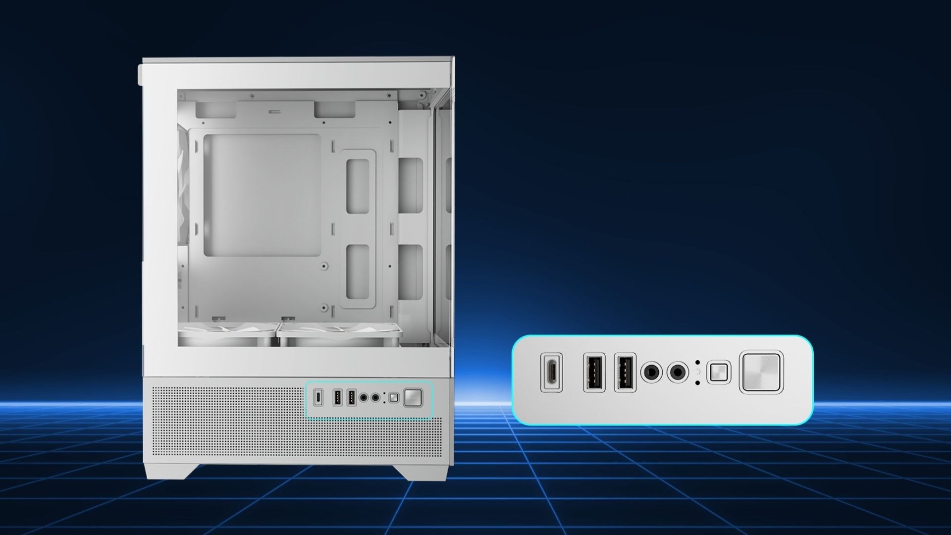 Thùng Máy Gamdias Aura GC9M Elite ARGB M-ATX White – Hệ thống cổng kết nối đầy đủ