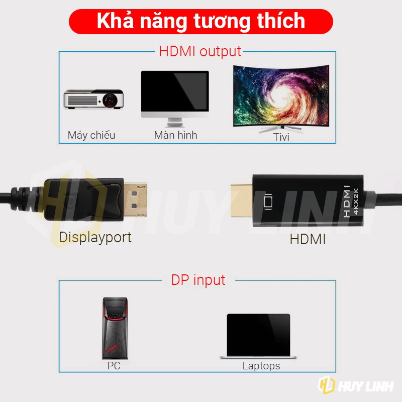 Cáp chuyển DP DisplayPort sang HDMI dài 1.8M - Hỗ trợ 4K 60Hz HL1227
